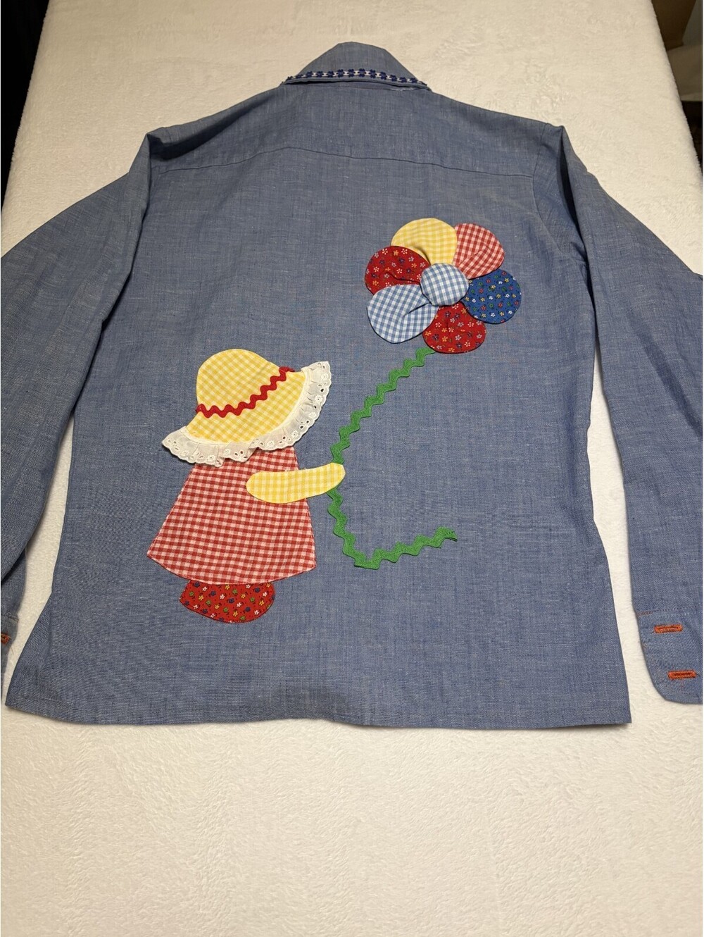 NWOT VTG Deadstock 70s Sears Chambray Shirt YoYo Flowers Cottagecore FolkArt 80s